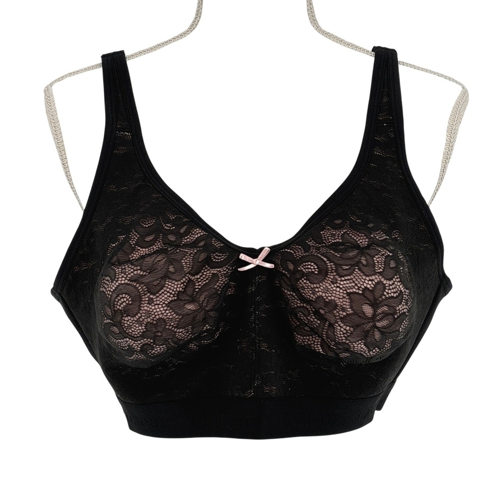 Cacique Black Lace Full Coverage No Wire Bra Plus Size 42C Soft Everyday Support
